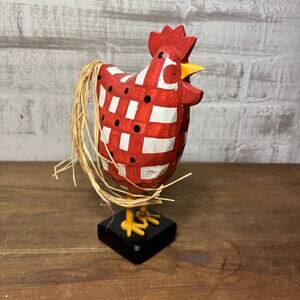 Rustic Plaid Rooster Figurine Folk Art Style